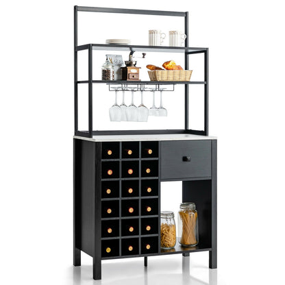 Kitchen Bakers Rack Freestanding Wine Rack Table with Glass Holder and Drawer, Black Wine Racks   at Gallery Canada