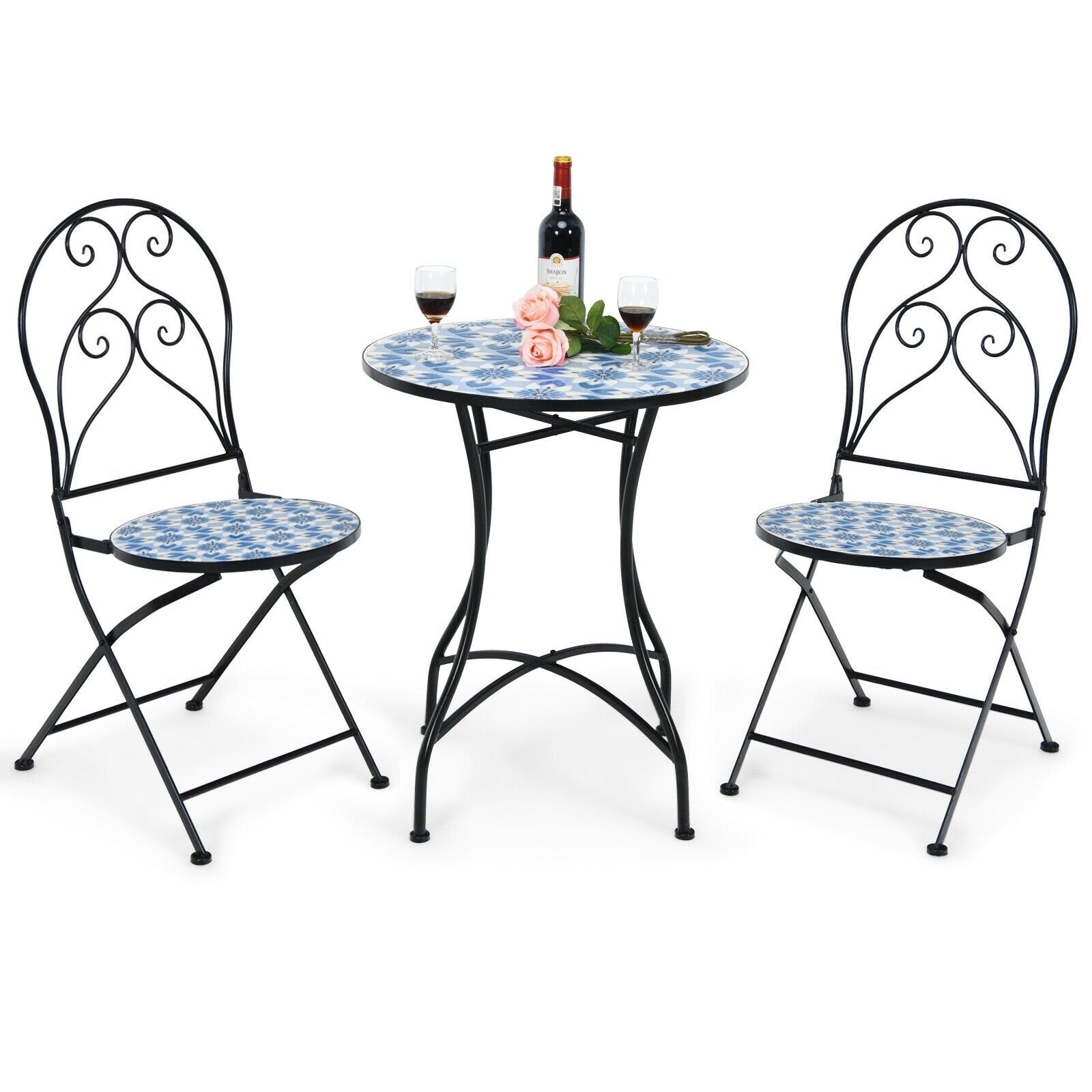 3 Pieces Patio Bistro Furniture Set with Mosaic Design, Black Patio Conversation Sets   at Gallery Canada