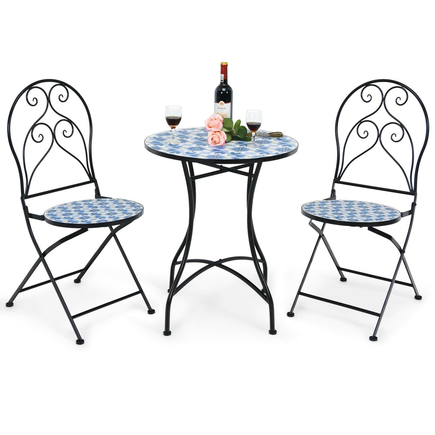 3 Pieces Patio Bistro Furniture Set with Mosaic Design, Black Patio Conversation Sets   at Gallery Canada