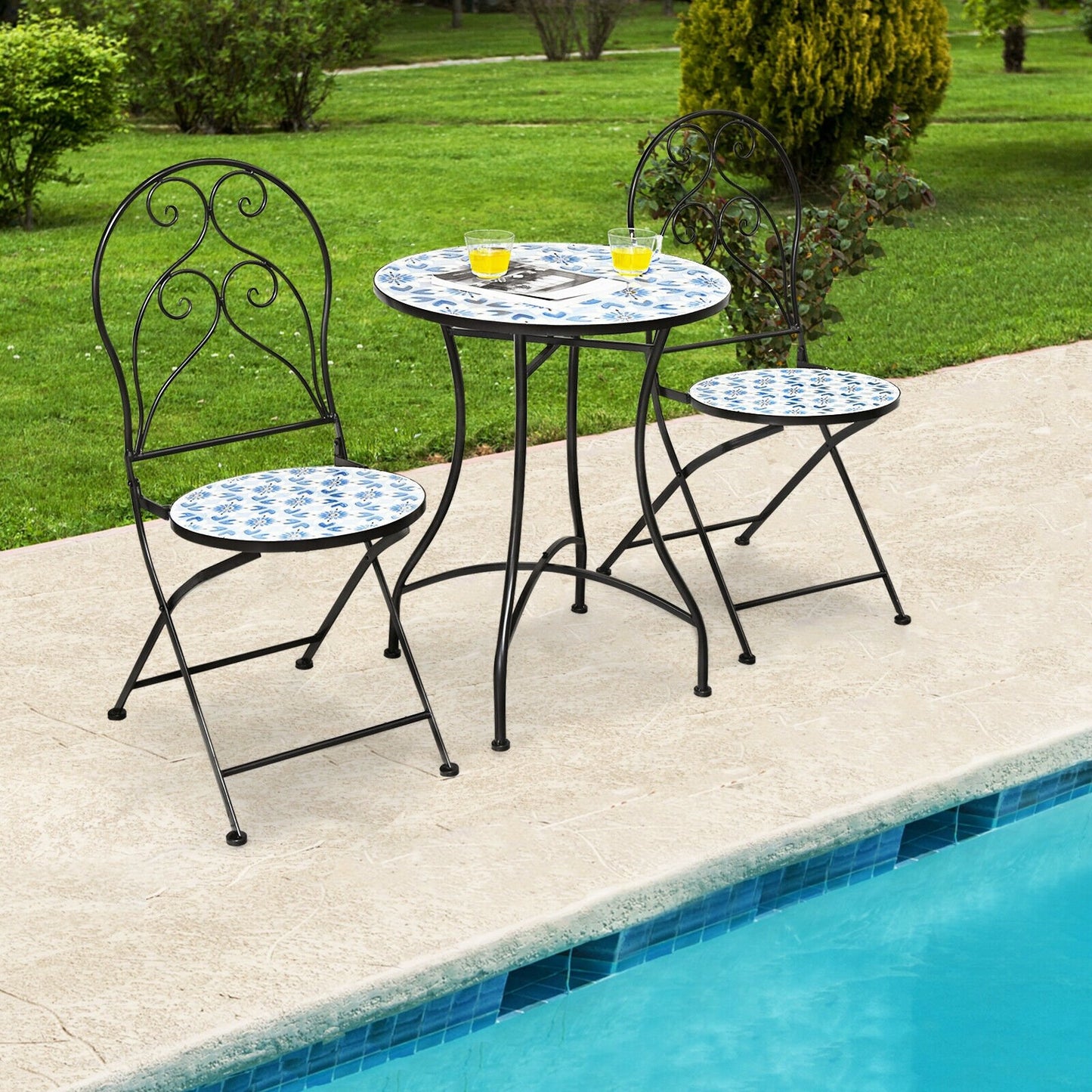 3 Pieces Patio Bistro Furniture Set with Mosaic Design, Black Patio Conversation Sets   at Gallery Canada