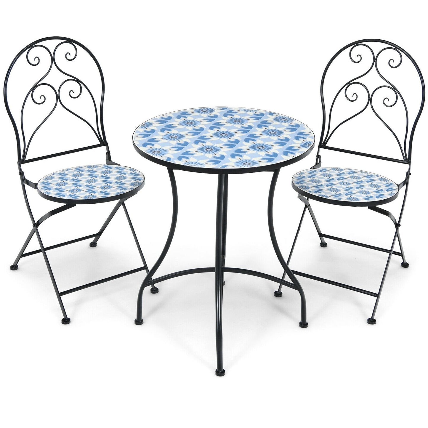 3 Pieces Patio Bistro Furniture Set with Mosaic Design, Black Patio Conversation Sets   at Gallery Canada