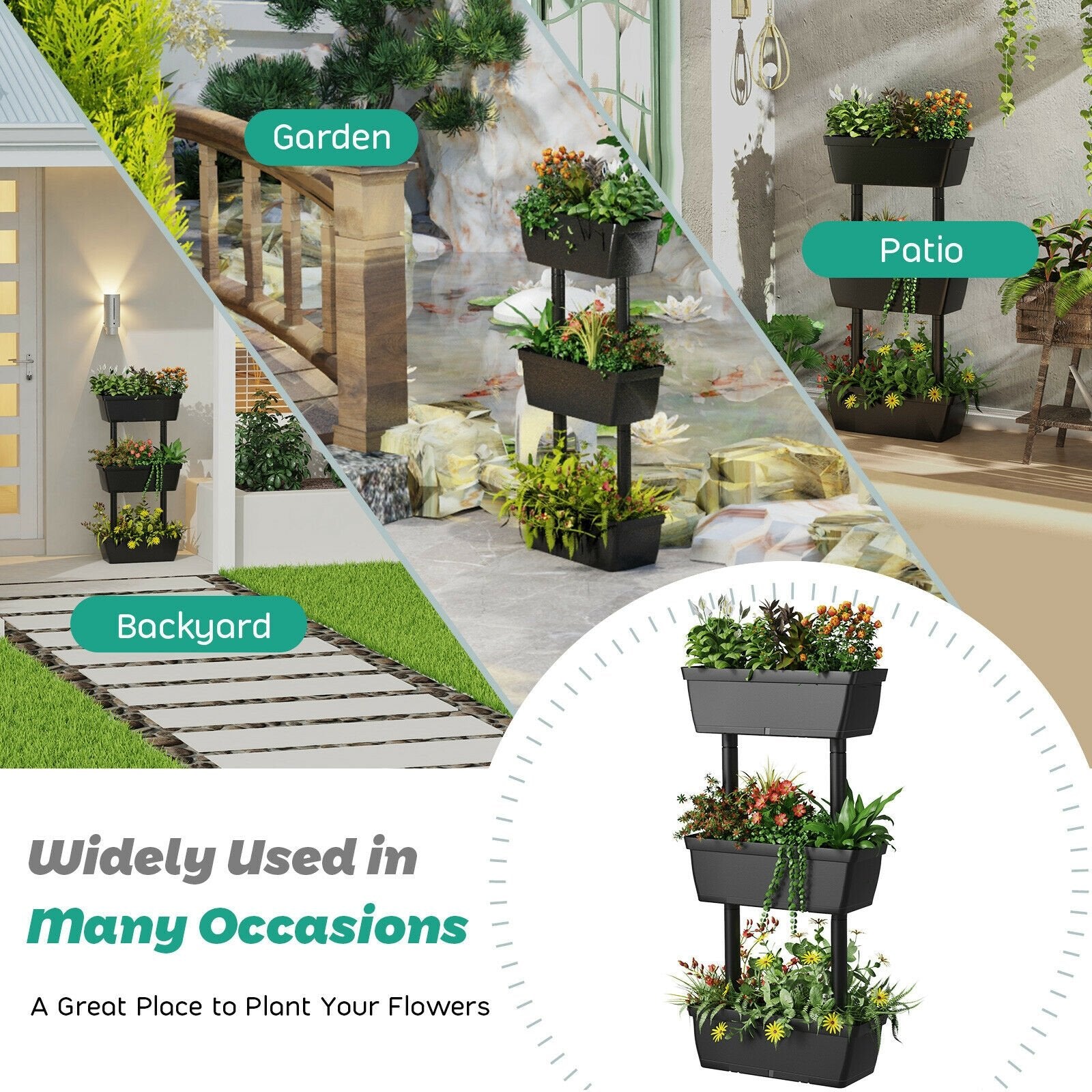 3-Tier Freestanding Vertical Plant Stand for Gardening and Planting Use, Black Raised Garden Beds   at Gallery Canada