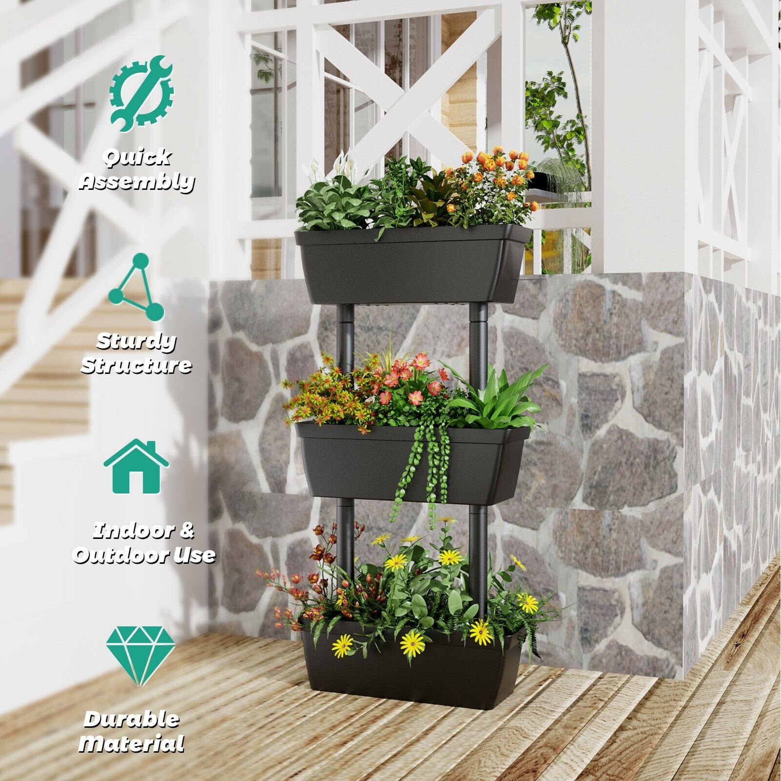 3-Tier Freestanding Vertical Plant Stand for Gardening and Planting Use, Black Raised Garden Beds   at Gallery Canada