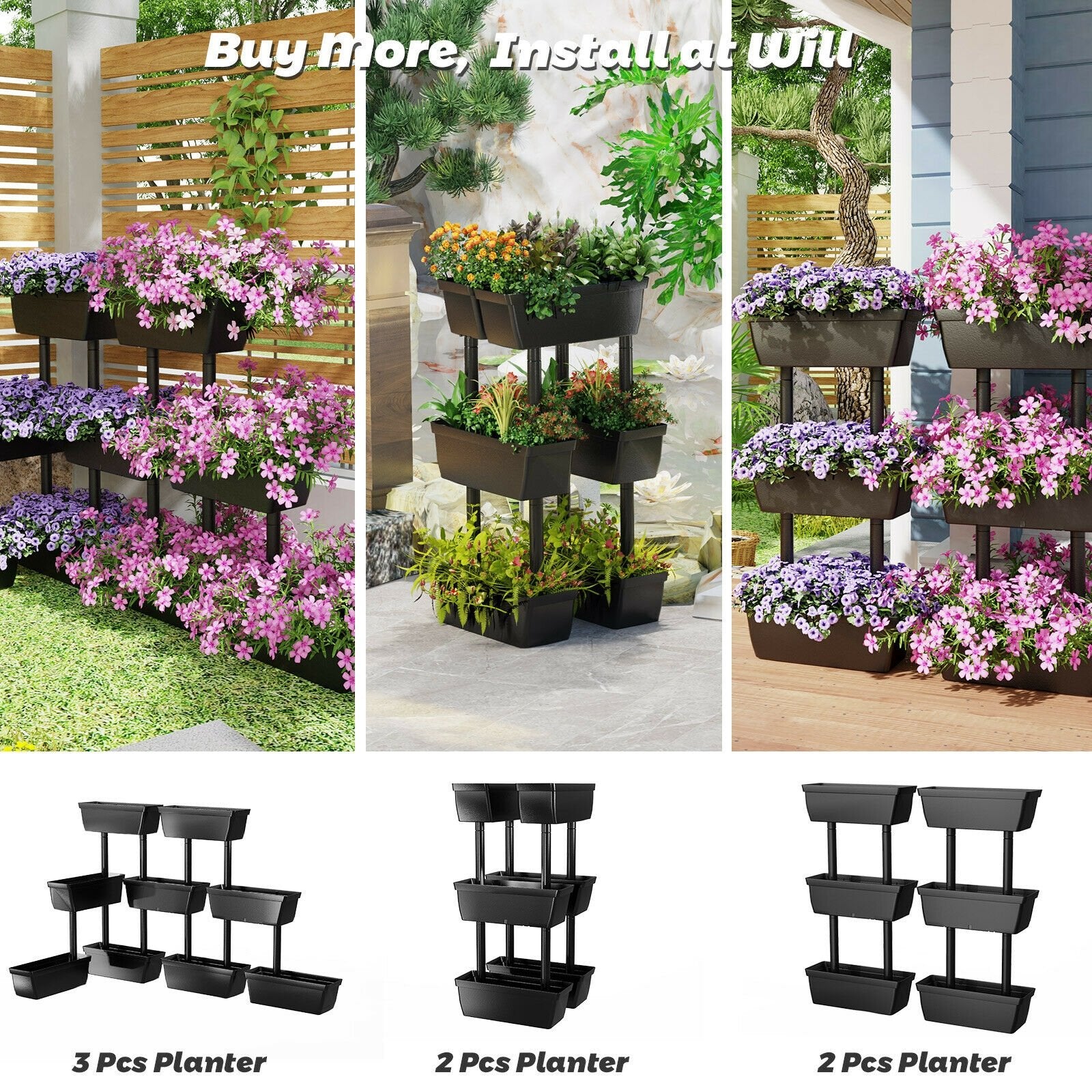 3-Tier Freestanding Vertical Plant Stand for Gardening and Planting Use, Black Raised Garden Beds   at Gallery Canada