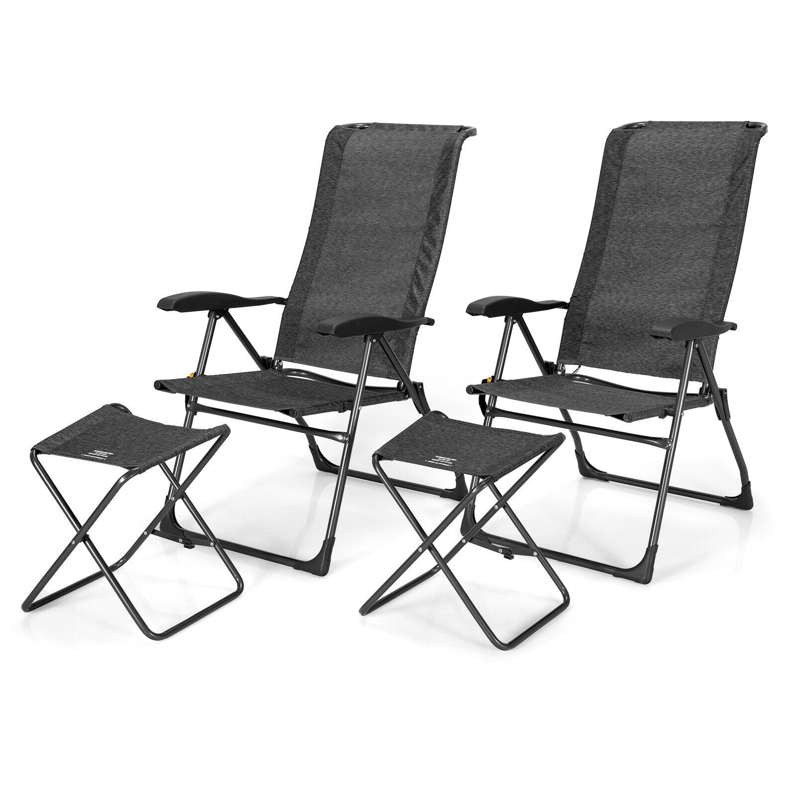 4 Pieces Patio Adjustable Back Folding Dining Chair Ottoman Set, Gray Patio Dining Chairs   at Gallery Canada