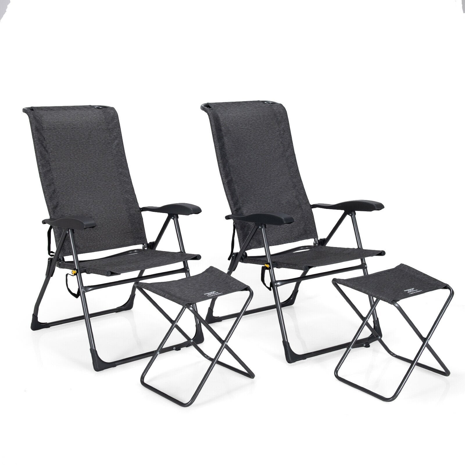 4 Pieces Patio Adjustable Back Folding Dining Chair Ottoman Set, Gray Patio Dining Chairs   at Gallery Canada