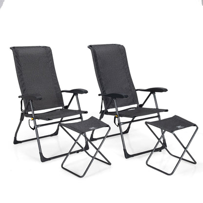 4 Pieces Patio Adjustable Back Folding Dining Chair Ottoman Set, Gray - Gallery Canada