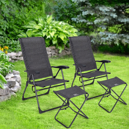 4 Pieces Patio Adjustable Back Folding Dining Chair Ottoman Set, Gray Patio Dining Chairs   at Gallery Canada