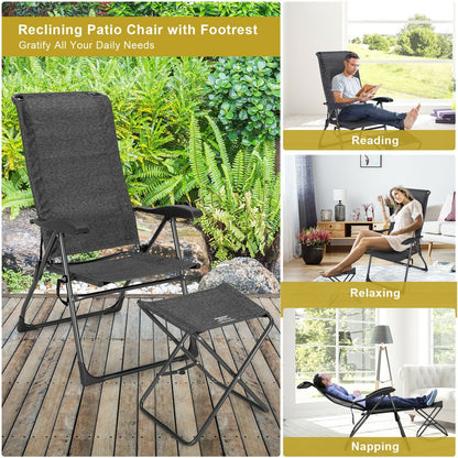 4 Pieces Patio Adjustable Back Folding Dining Chair Ottoman Set, Gray Patio Dining Chairs   at Gallery Canada