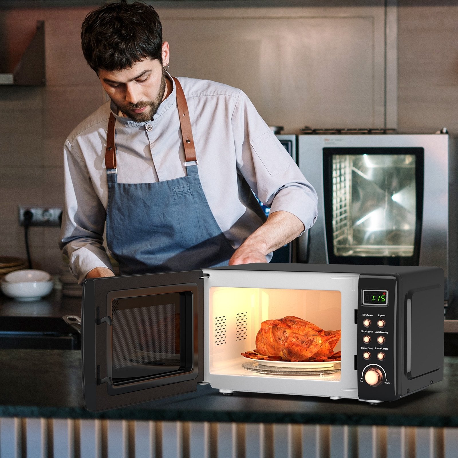 700W Retro Countertop Microwave Oven with 5 Micro Power and Auto Cooking Function, Golden Toaster Ovens   at Gallery Canada