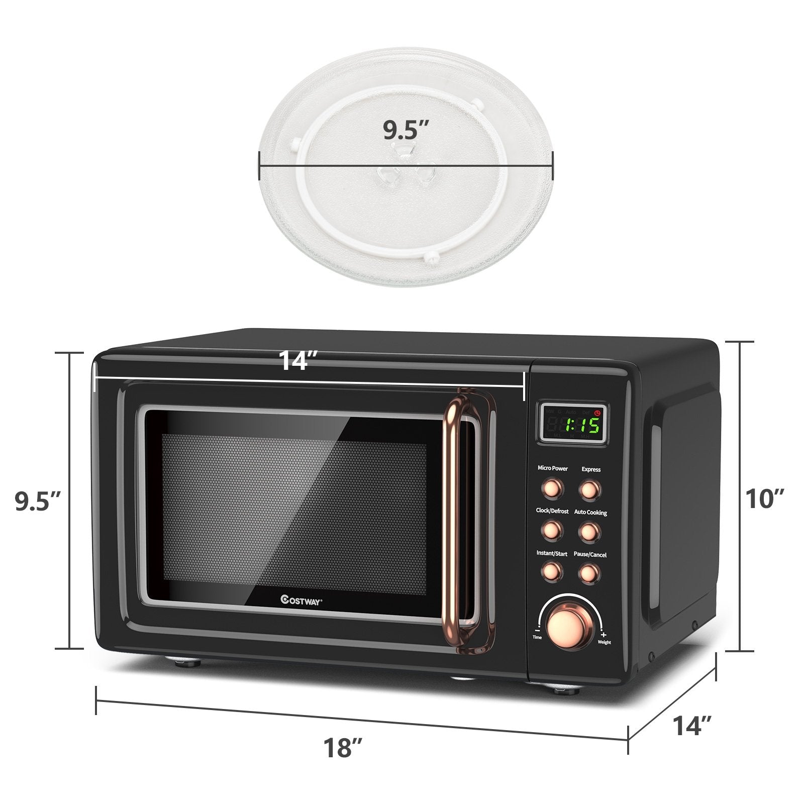 700W Retro Countertop Microwave Oven with 5 Micro Power and Auto Cooking Function, Golden Toaster Ovens   at Gallery Canada