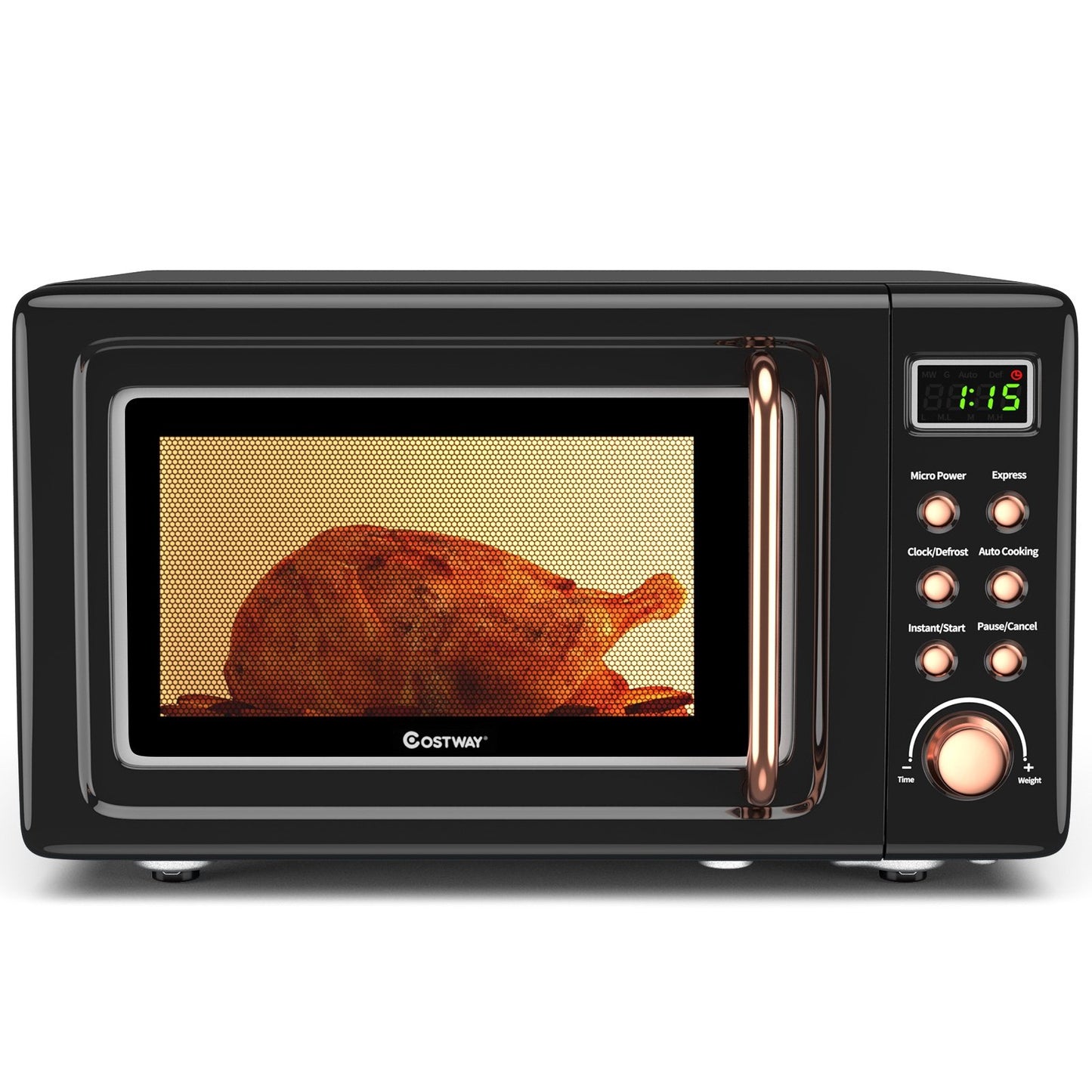 700W Retro Countertop Microwave Oven with 5 Micro Power and Auto Cooking Function, Golden Toaster Ovens   at Gallery Canada