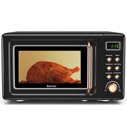 700W Retro Countertop Microwave Oven with 5 Micro Power and Auto Cooking Function, Golden - Gallery Canada