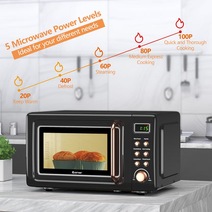 700W Retro Countertop Microwave Oven with 5 Micro Power and Auto Cooking Function, Golden - Gallery Canada