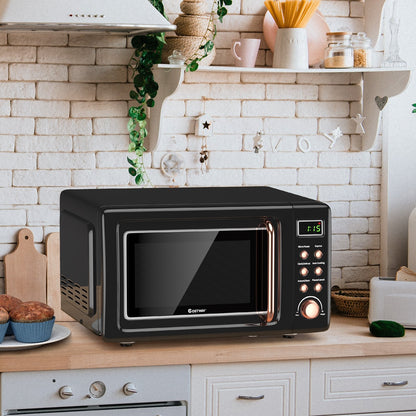 700W Retro Countertop Microwave Oven with 5 Micro Power and Auto Cooking Function, Golden - Gallery Canada