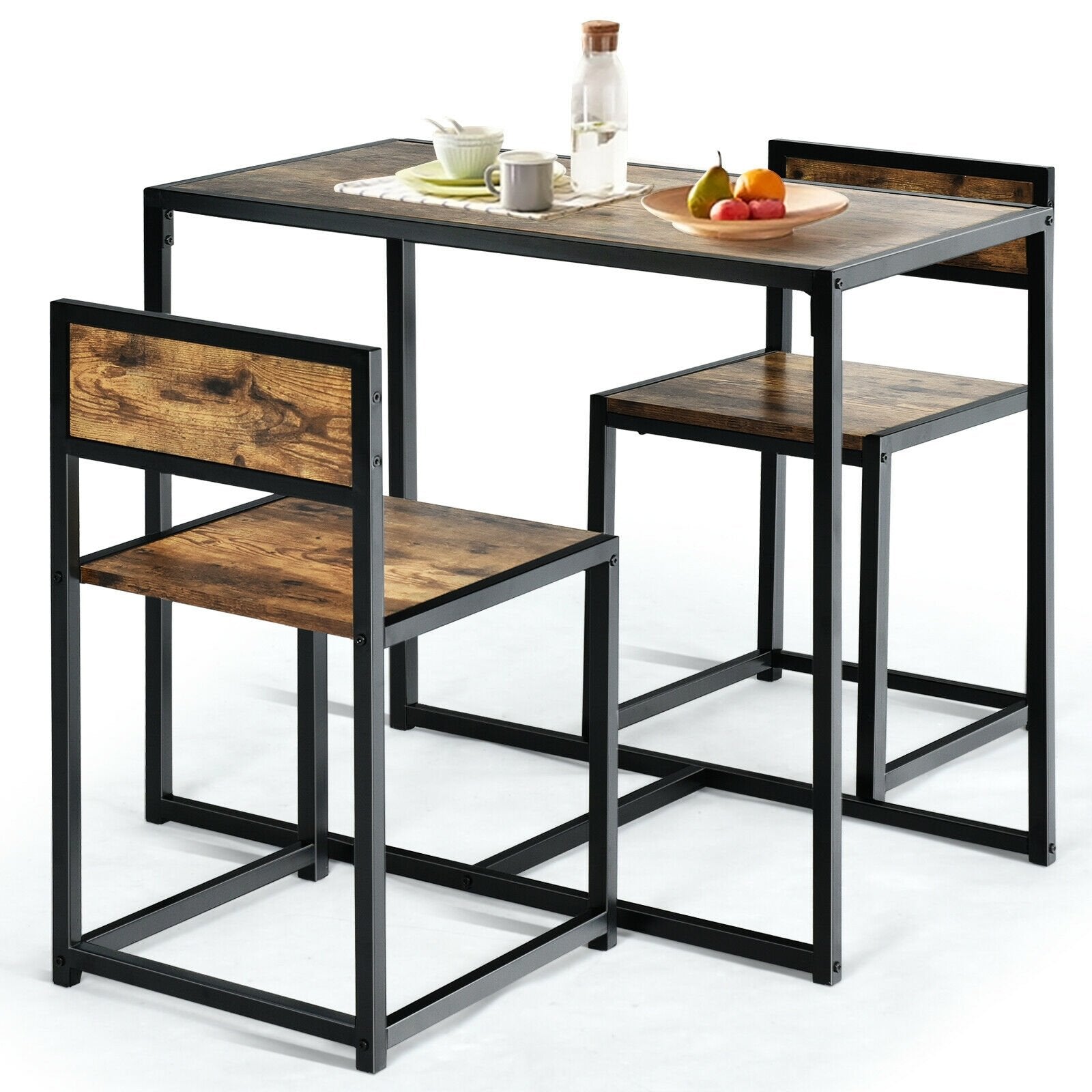 3 Pcs Dining Set Compact Table and 2 Chair with Metal Frame for for Small Space, Coffee Dining Room Sets Coffee at Gallery Canada