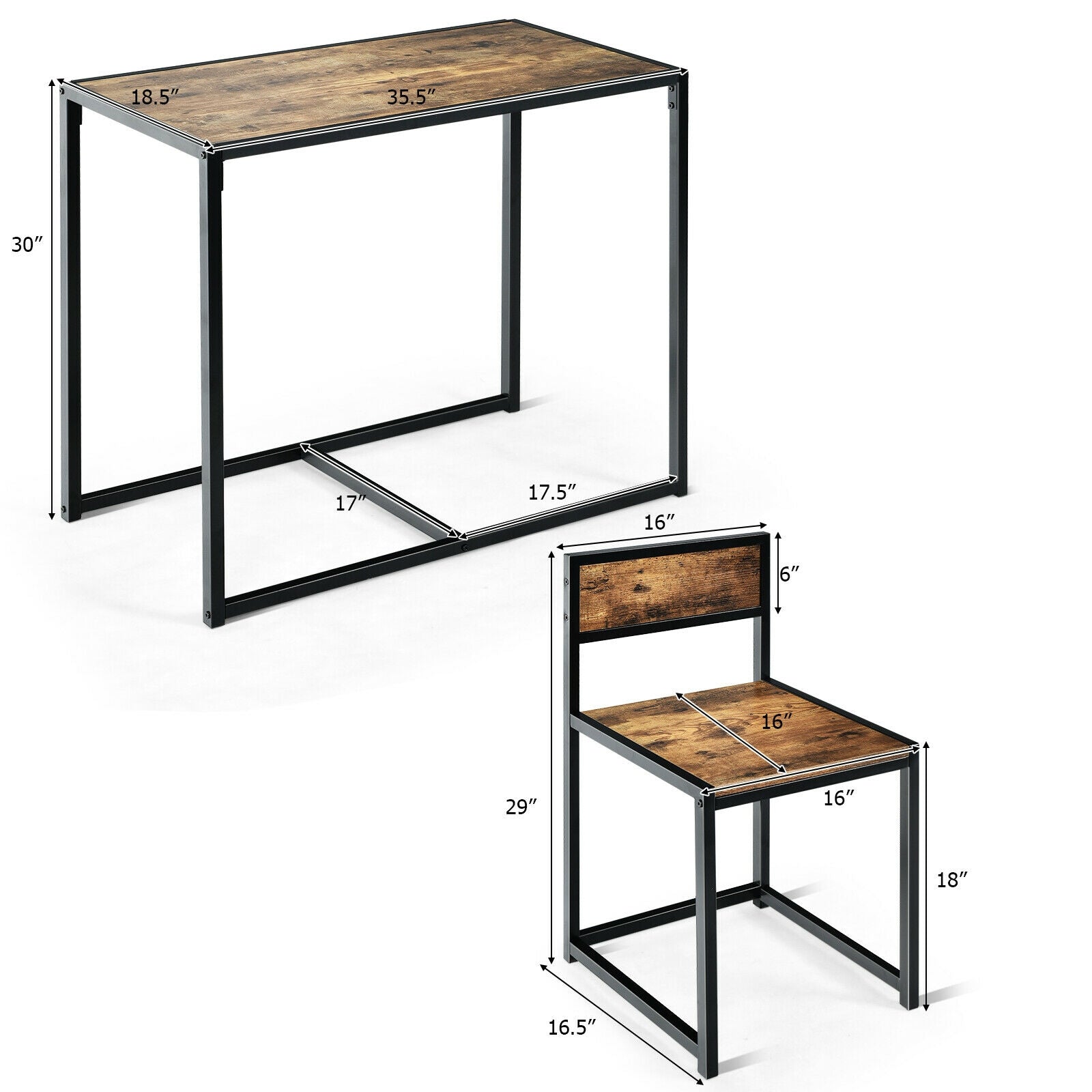 3 Pcs Dining Set Compact Table and 2 Chair with Metal Frame for for Small Space, Coffee Dining Room Sets at Gallery Canada