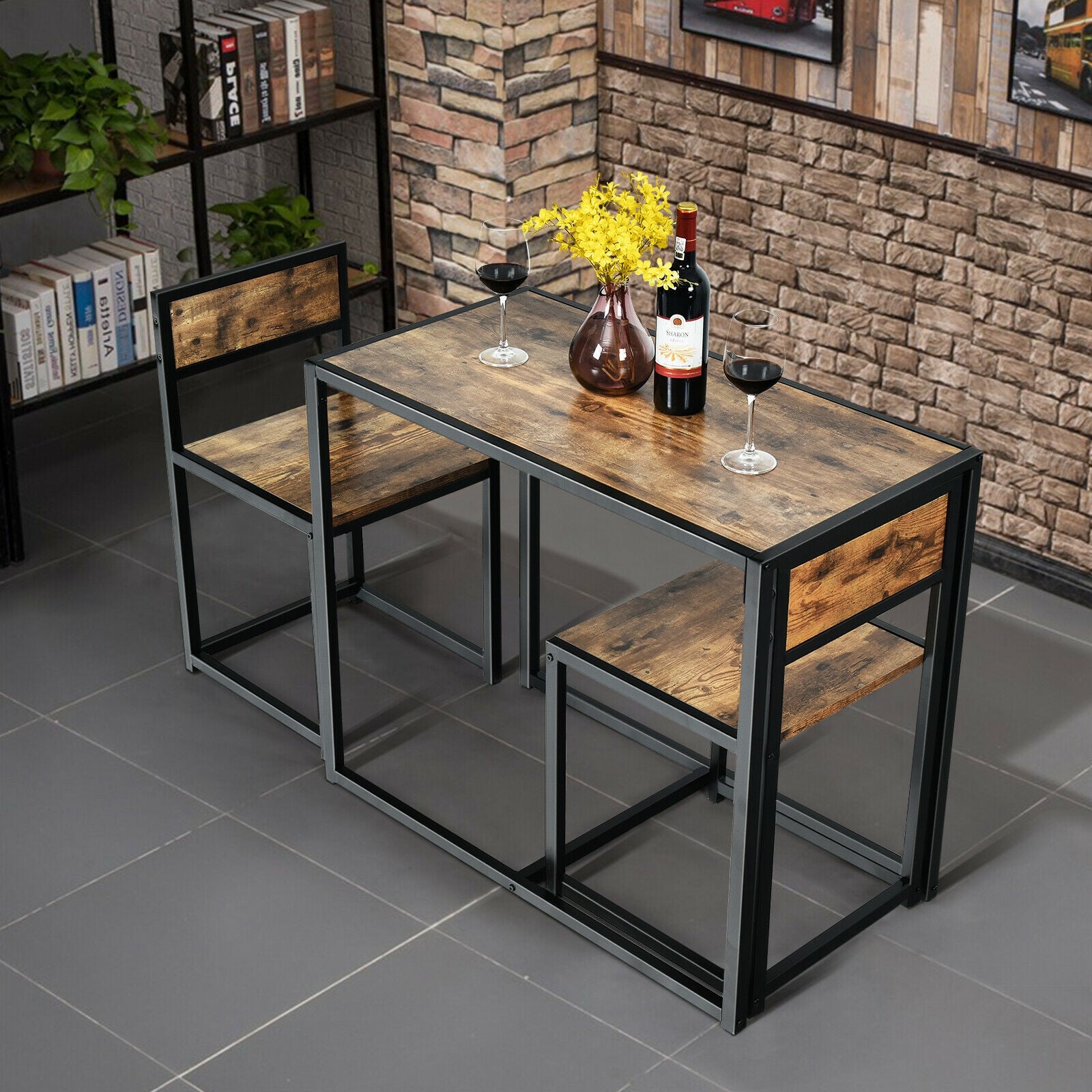 3 Pcs Dining Set Compact Table and 2 Chair with Metal Frame for for Small Space, Coffee Dining Room Sets at Gallery Canada