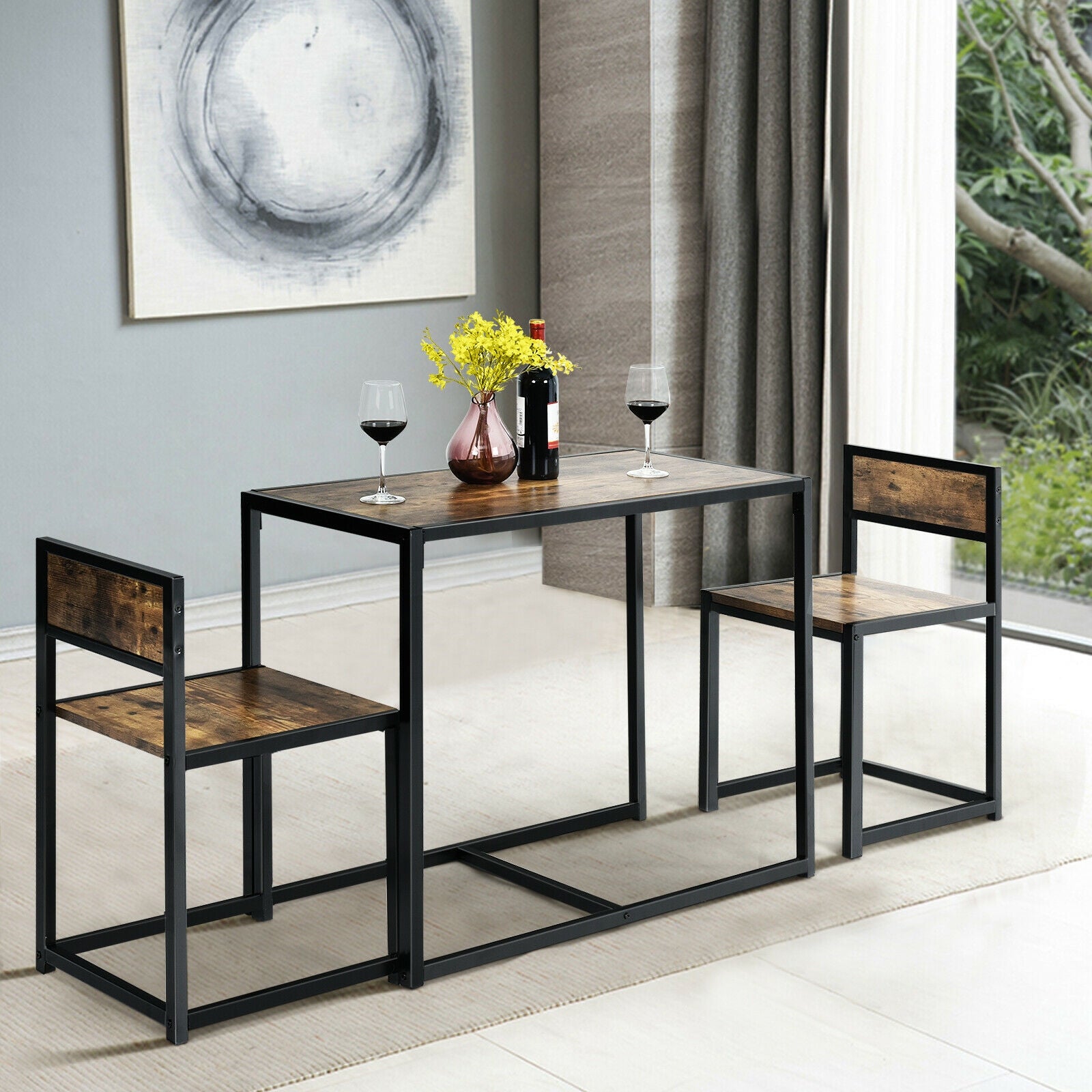 3 Pcs Dining Set Compact Table and 2 Chair with Metal Frame for for Small Space, Coffee Dining Room Sets at Gallery Canada