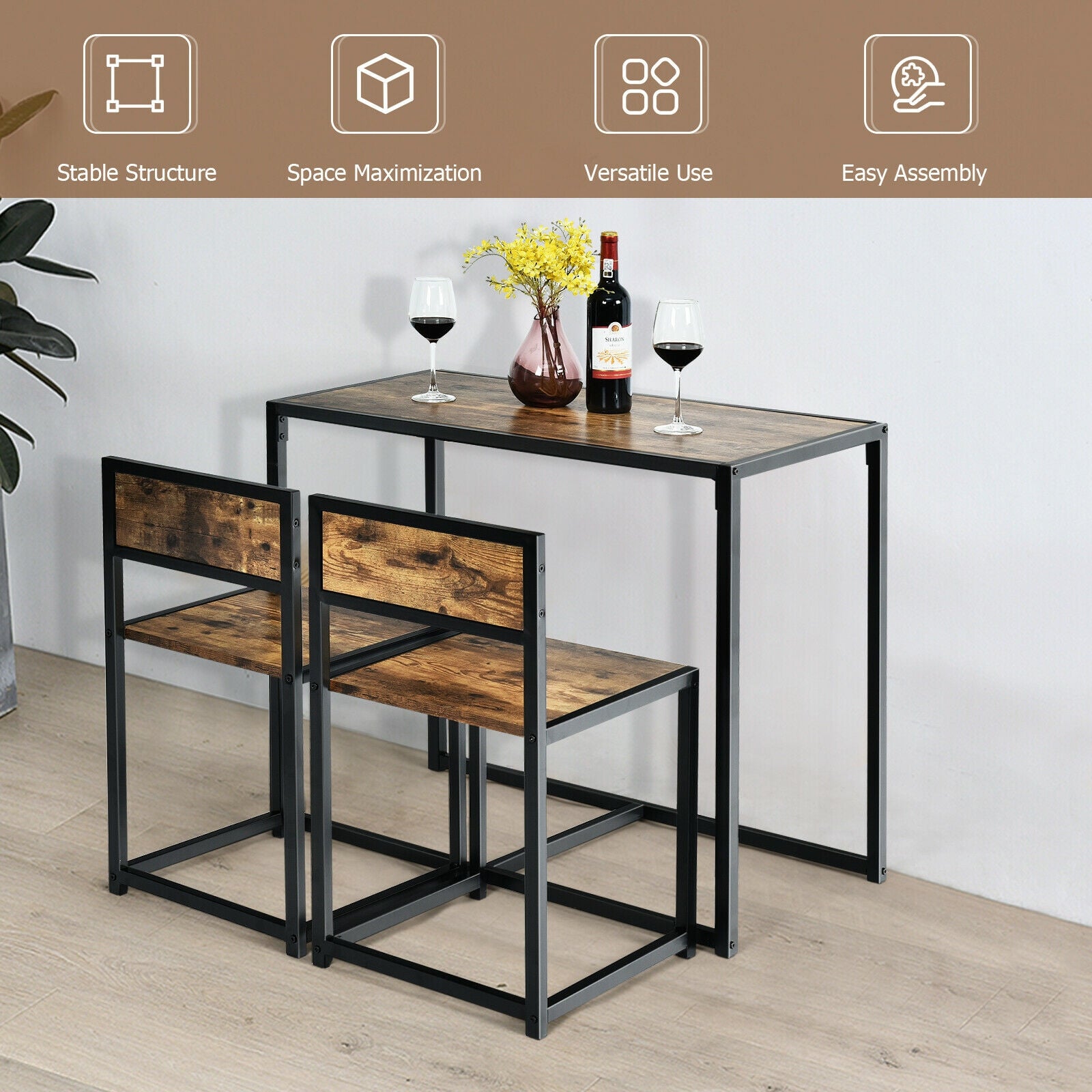 3 Pcs Dining Set Compact Table and 2 Chair with Metal Frame for for Small Space, Coffee Dining Room Sets at Gallery Canada