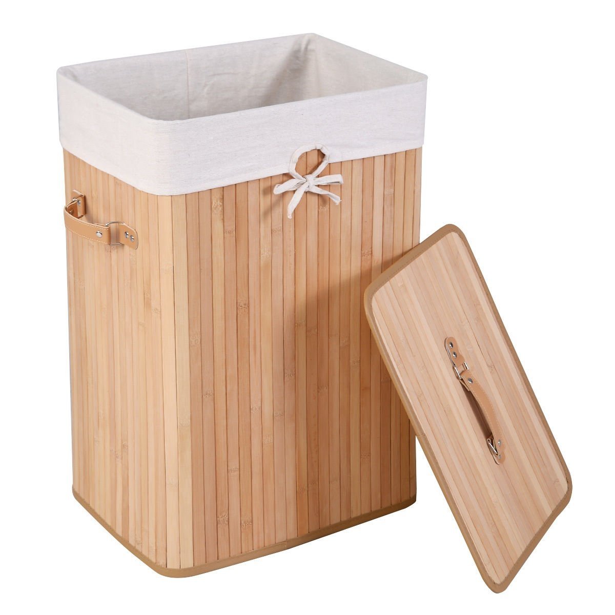 Rectangle Bamboo Hamper Laundry Basket Washing Cloth Bin Storage Bag Lid, Natural - Gallery Canada