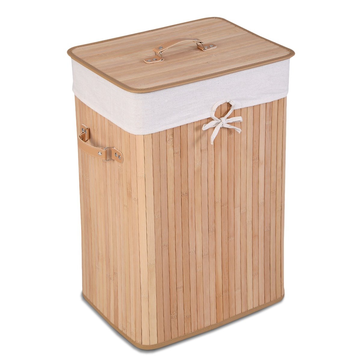 Rectangle Bamboo Hamper Laundry Basket Washing Cloth Bin Storage Bag Lid, Natural Laundry Baskets   at Gallery Canada