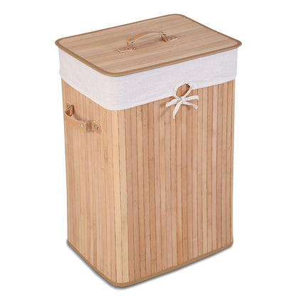 Rectangle Bamboo Hamper Laundry Basket Washing Cloth Bin Storage Bag Lid, Natural Laundry Baskets   at Gallery Canada