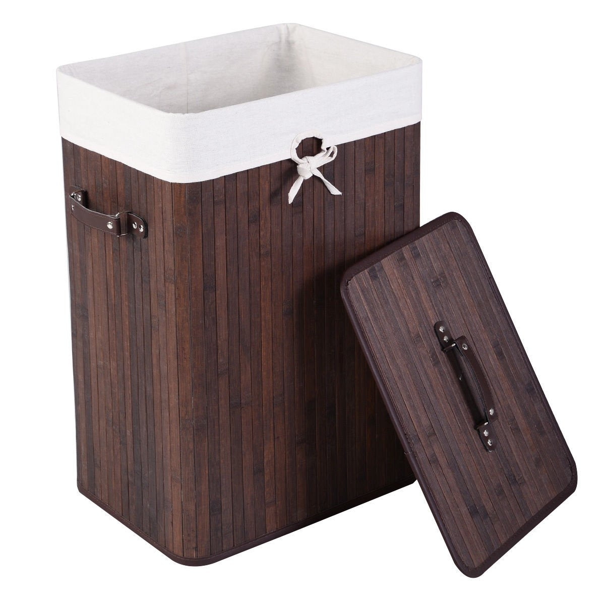 Rectangle Bamboo Hamper Laundry Basket Washing Cloth Bin Storage Bag Lid, Brown Laundry Baskets at Gallery Canada