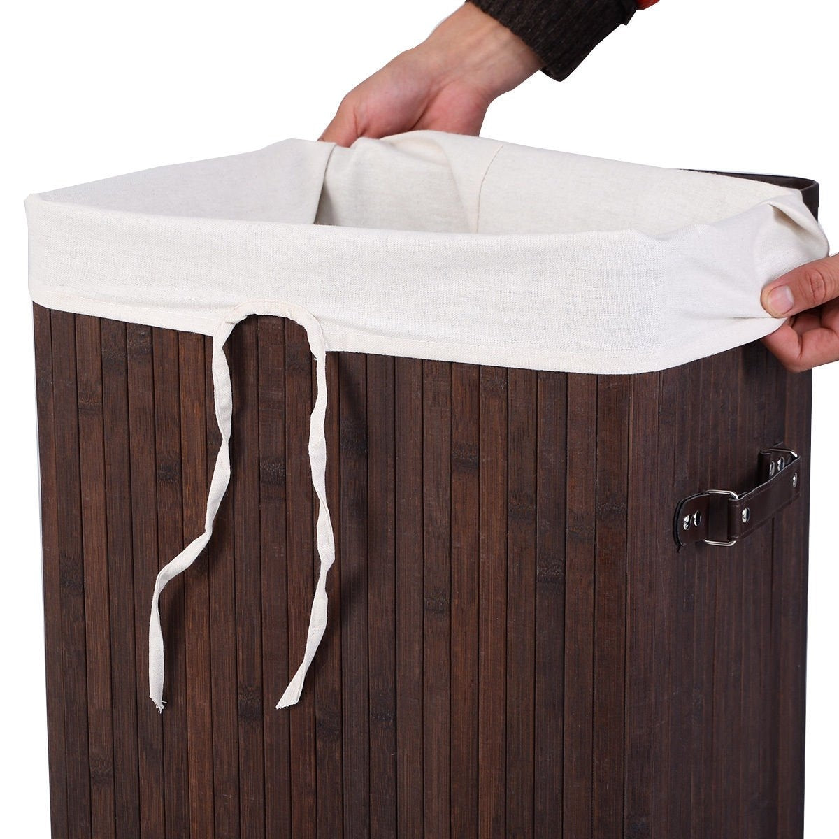 Rectangle Bamboo Hamper Laundry Basket Washing Cloth Bin Storage Bag Lid, Brown Laundry Baskets at Gallery Canada