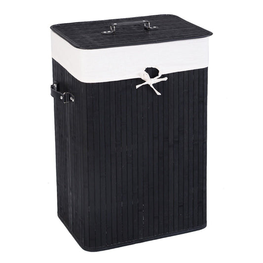 Rectangle Bamboo Hamper Laundry Basket Washing Cloth Bin Storage Bag Lid 3 color, Black Laundry Baskets   at Gallery Canada