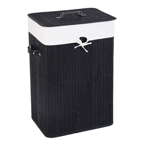 Rectangle Bamboo Hamper Laundry Basket Washing Cloth Bin Storage Bag with Lid, Black