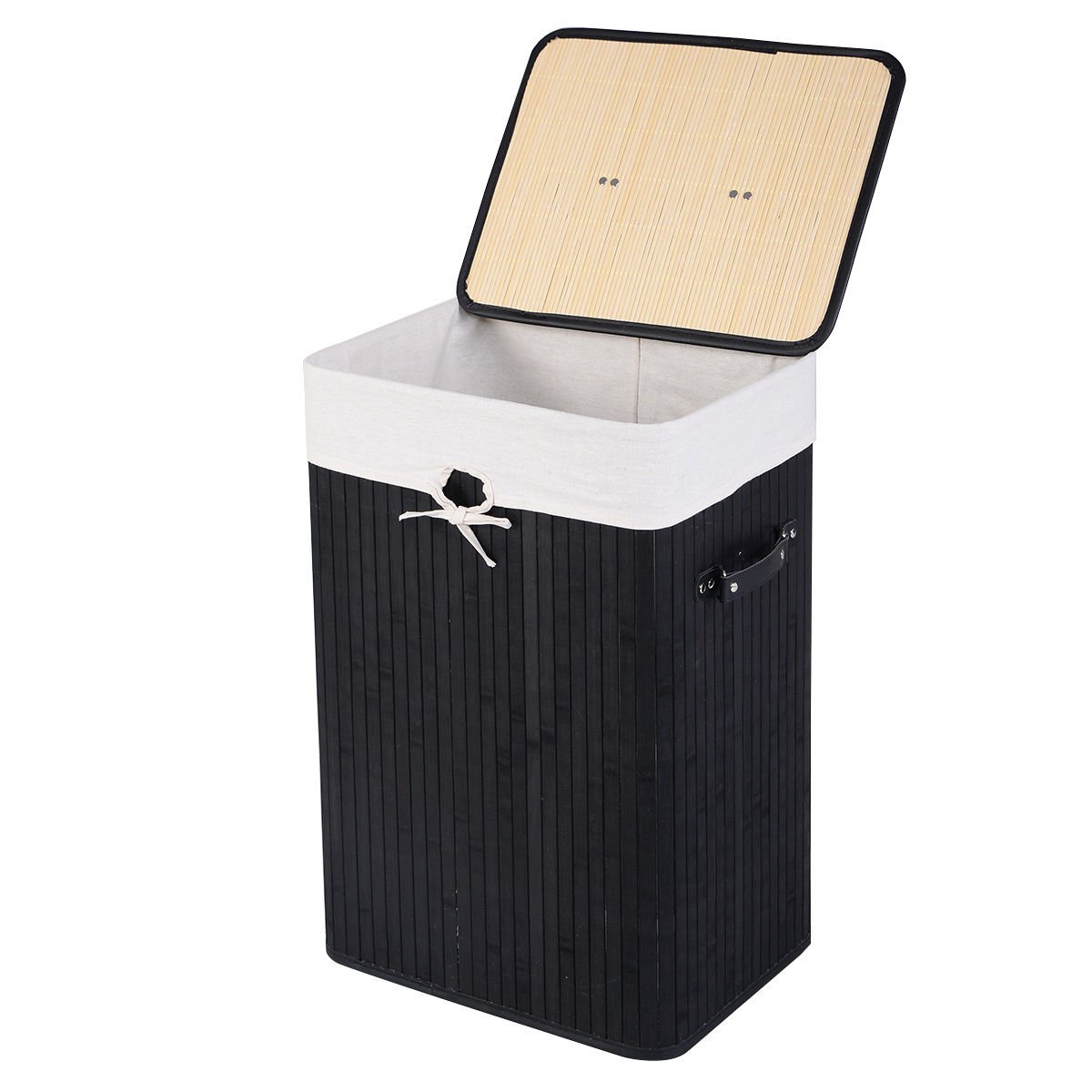 Rectangle Bamboo Hamper Laundry Basket Washing Cloth Bin Storage Bag Lid 3 color, Black Laundry Baskets   at Gallery Canada