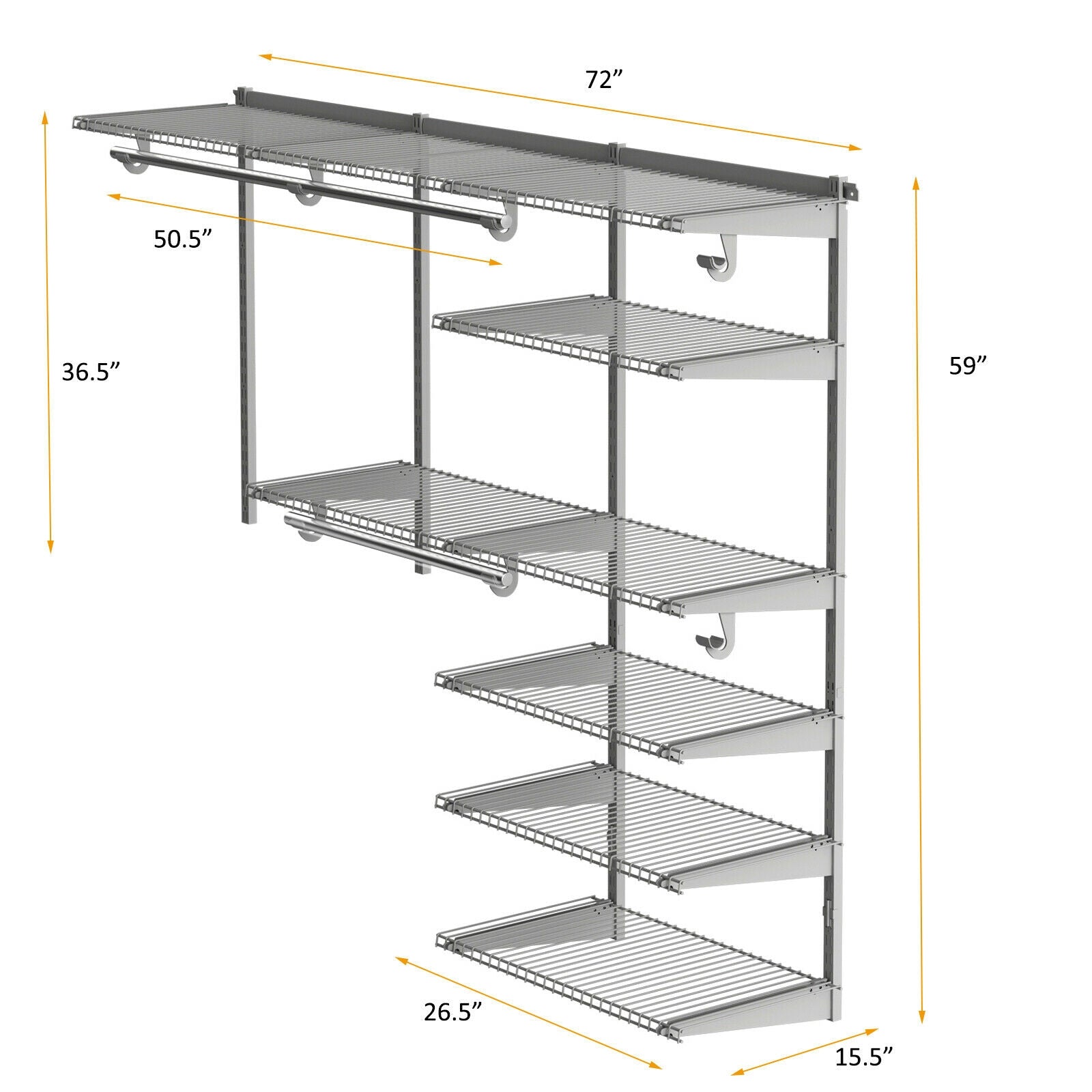 Adjustable Closet Organizer Kit with Shelves and Hanging Rods for 4 to 6 FT, Gray Clothing & Closet Storage at Gallery Canada
