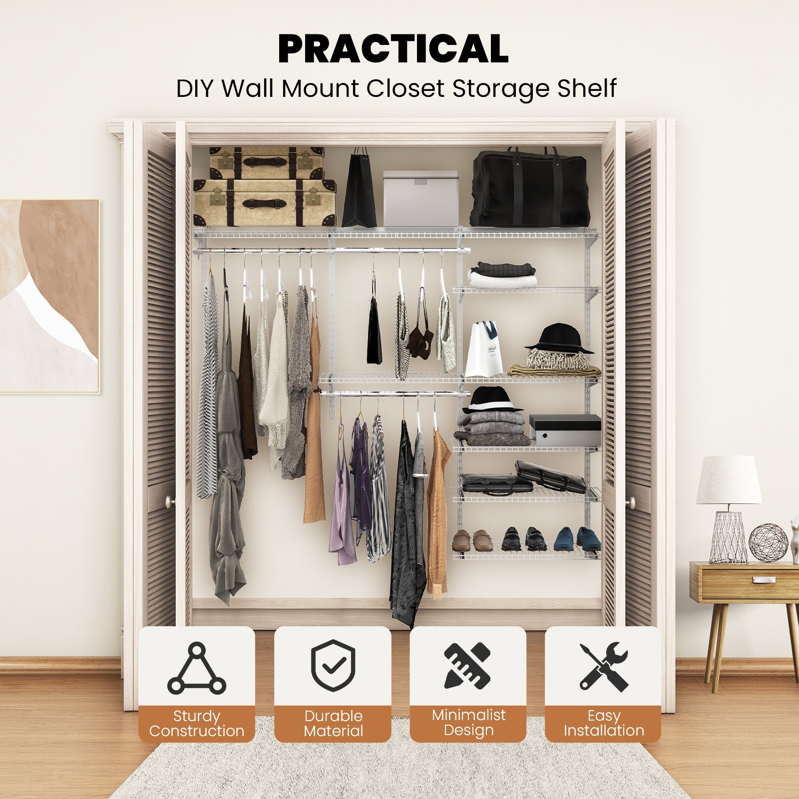 Adjustable Closet Organizer Kit with Shelves and Hanging Rods for 4 to 6 FT, Gray Clothing & Closet Storage at Gallery Canada
