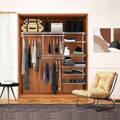 Adjustable Closet Organizer Kit with Shelves and Hanging Rods for 4 to 6 FT, Gray