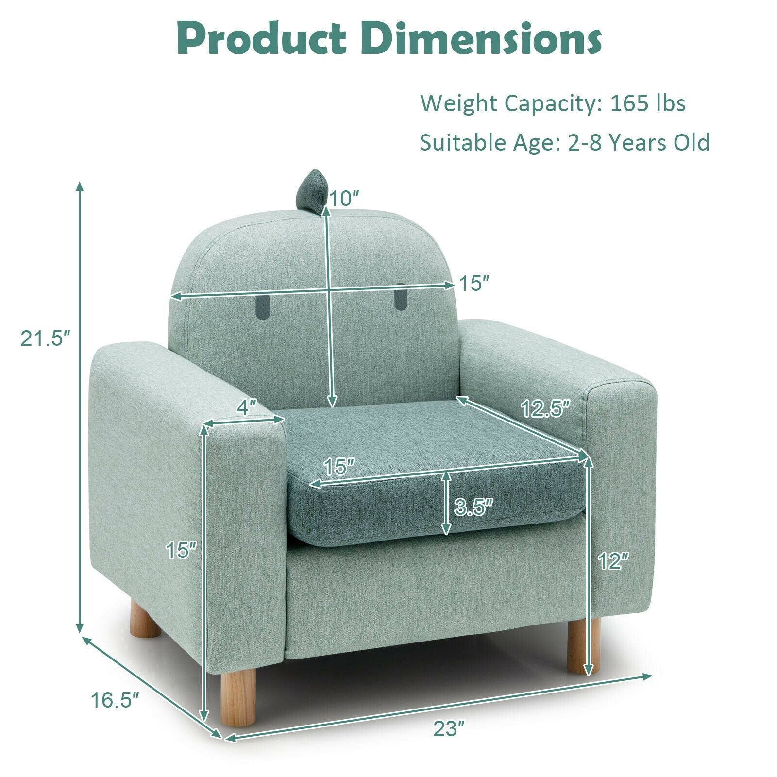 Kids Sofa with Armrest and Thick Cushion, Green Kids Chairs & Seating   at Gallery Canada