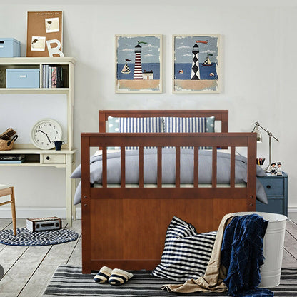 Twin Captain’s Bed with Trundle Bed with 3 Storage Drawers, Walnut - Gallery Canada