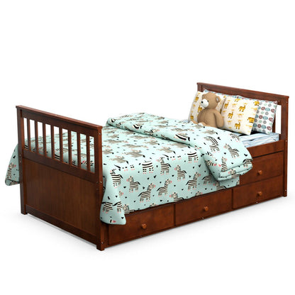 Twin Captain’s Bed with Trundle Bed with 3 Storage Drawers, Walnut Trundle Bed Frame   at Gallery Canada