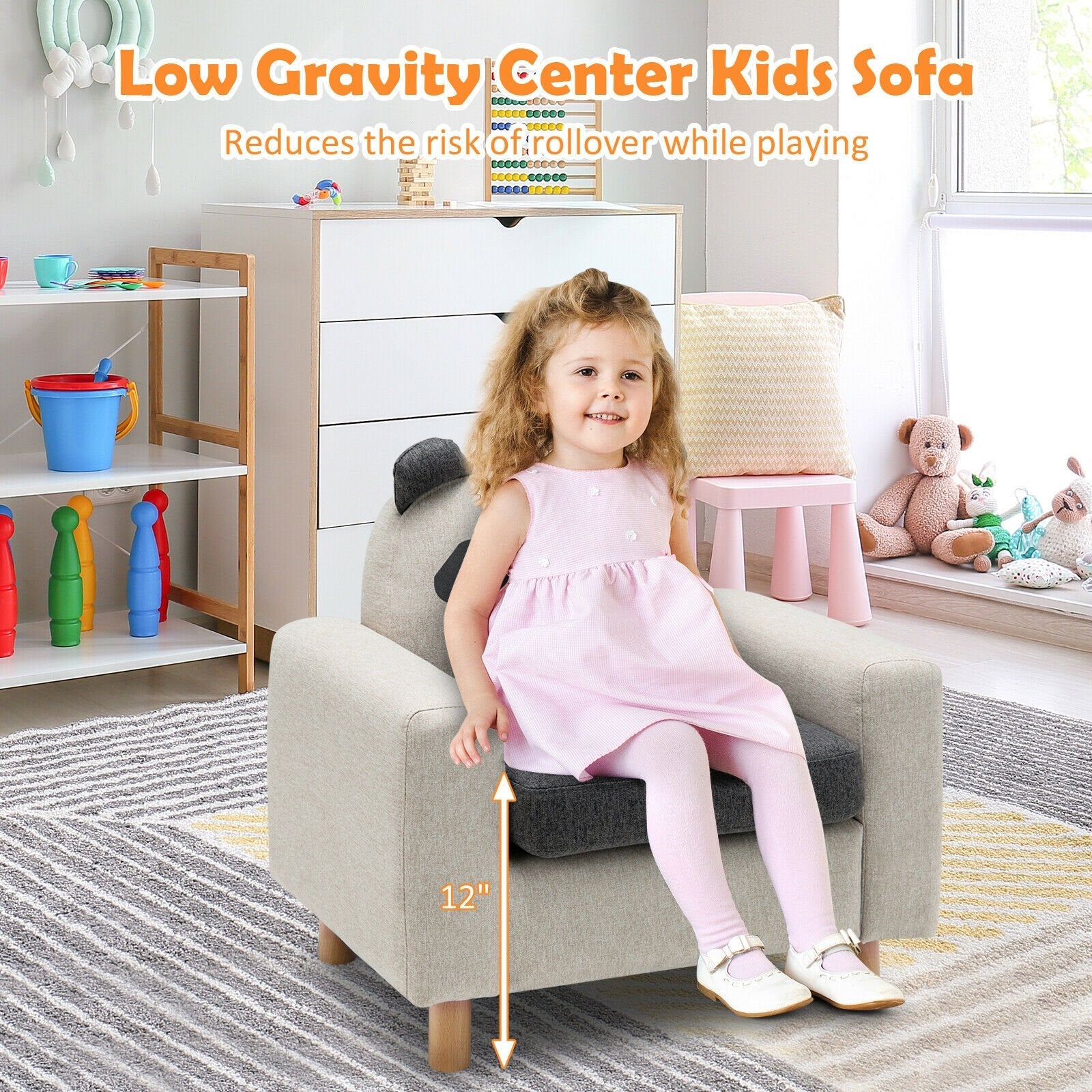 Kids Sofa with Armrest and Thick Cushion, Gray Kids Chairs & Seating   at Gallery Canada