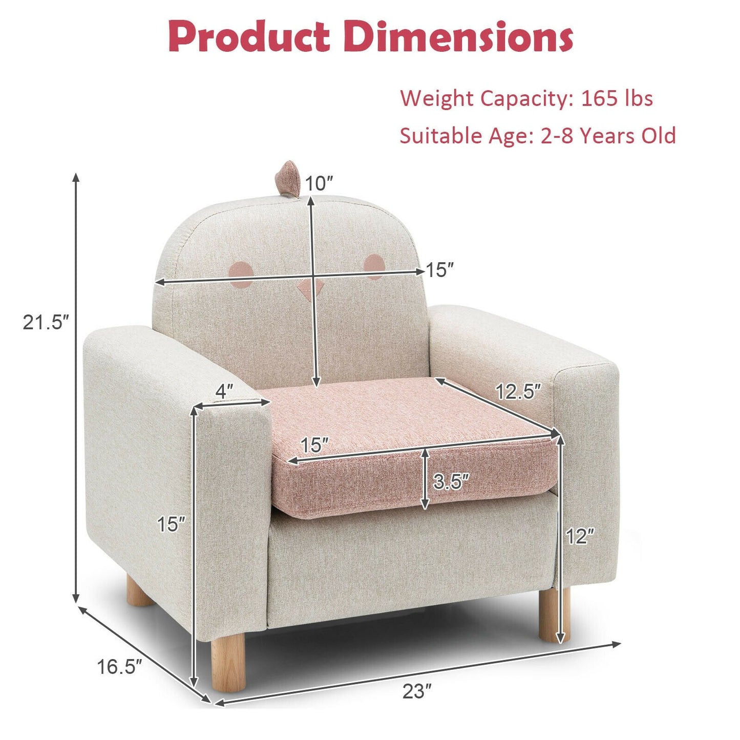 Kids Sofa with Armrest and Thick Cushion, Pink - Gallery Canada