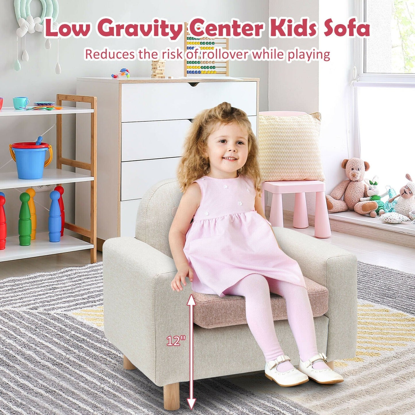 Kids Sofa with Armrest and Thick Cushion, Pink Kids Chairs & Seating   at Gallery Canada