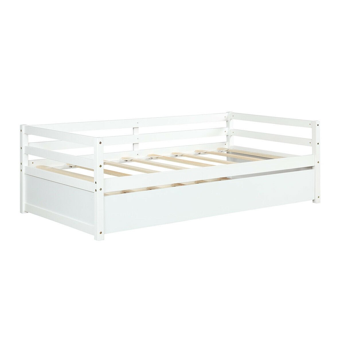 Twin Size Wooden Slat Trundle Platform, White Trundle Bed Frame   at Gallery Canada