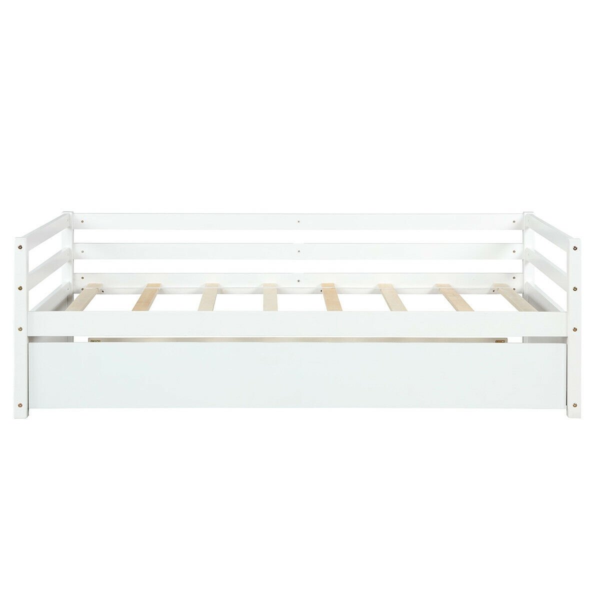 Twin Size Wooden Slat Trundle Platform, White Trundle Bed Frame   at Gallery Canada