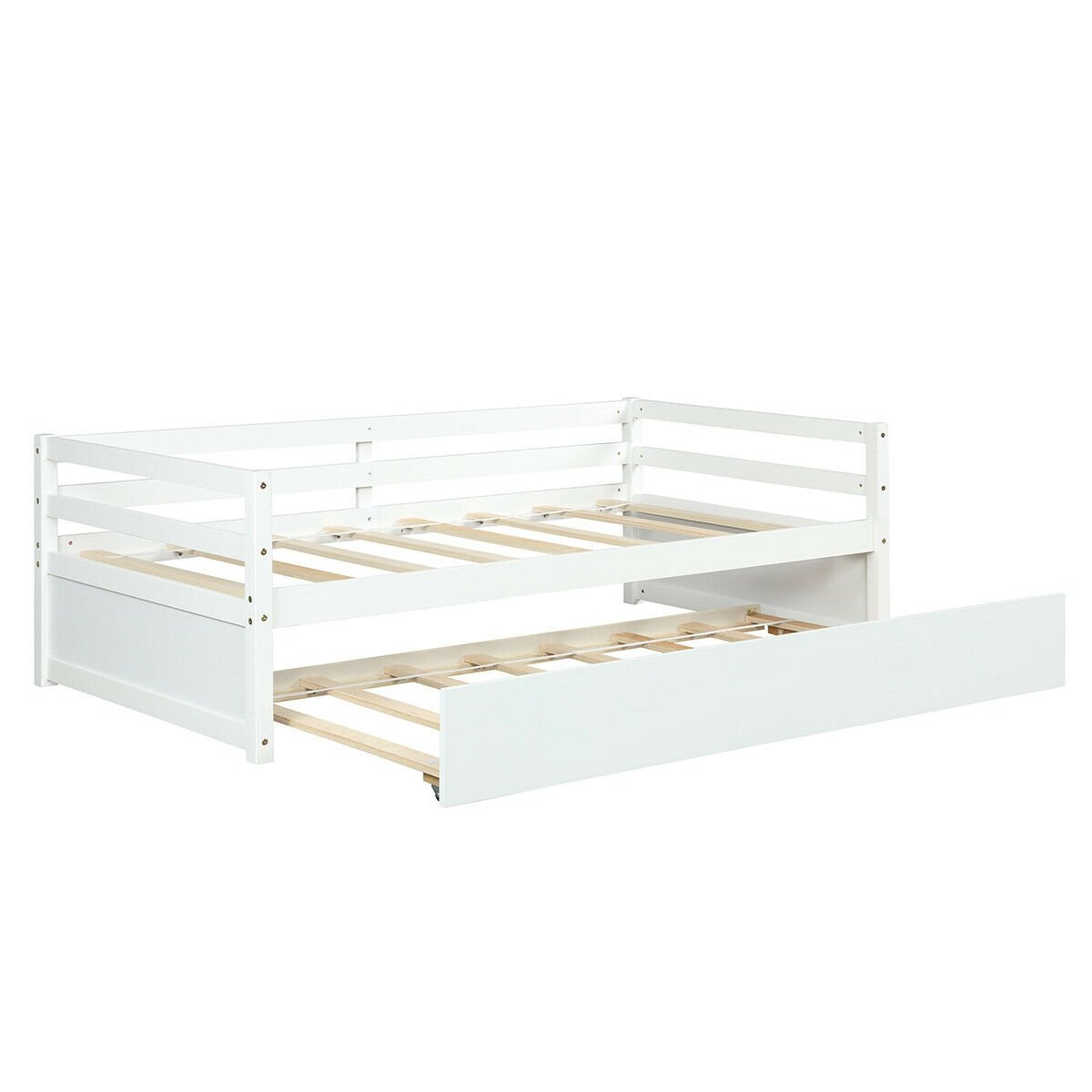 Twin Size Wooden Slat Trundle Platform, White Trundle Bed Frame   at Gallery Canada