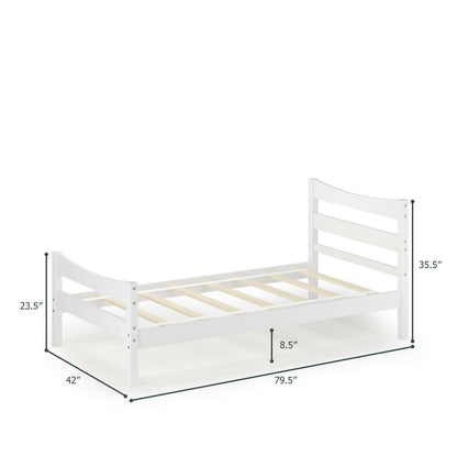 Twin Size Platform Bed Frame Foundation Slat Support , White Simple Bed Frame   at Gallery Canada