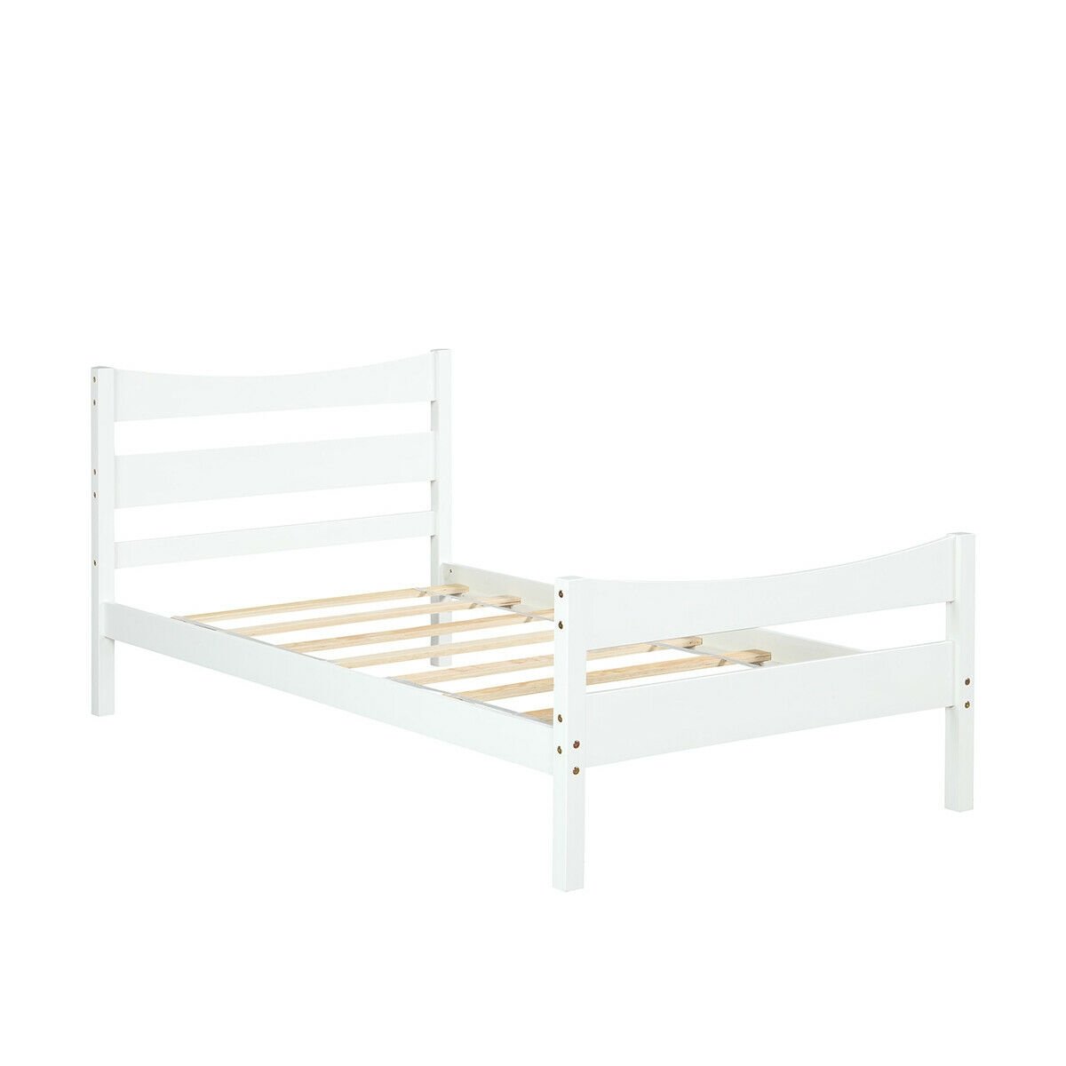 Twin Size Platform Bed Frame Foundation Slat Support , White Simple Bed Frame   at Gallery Canada