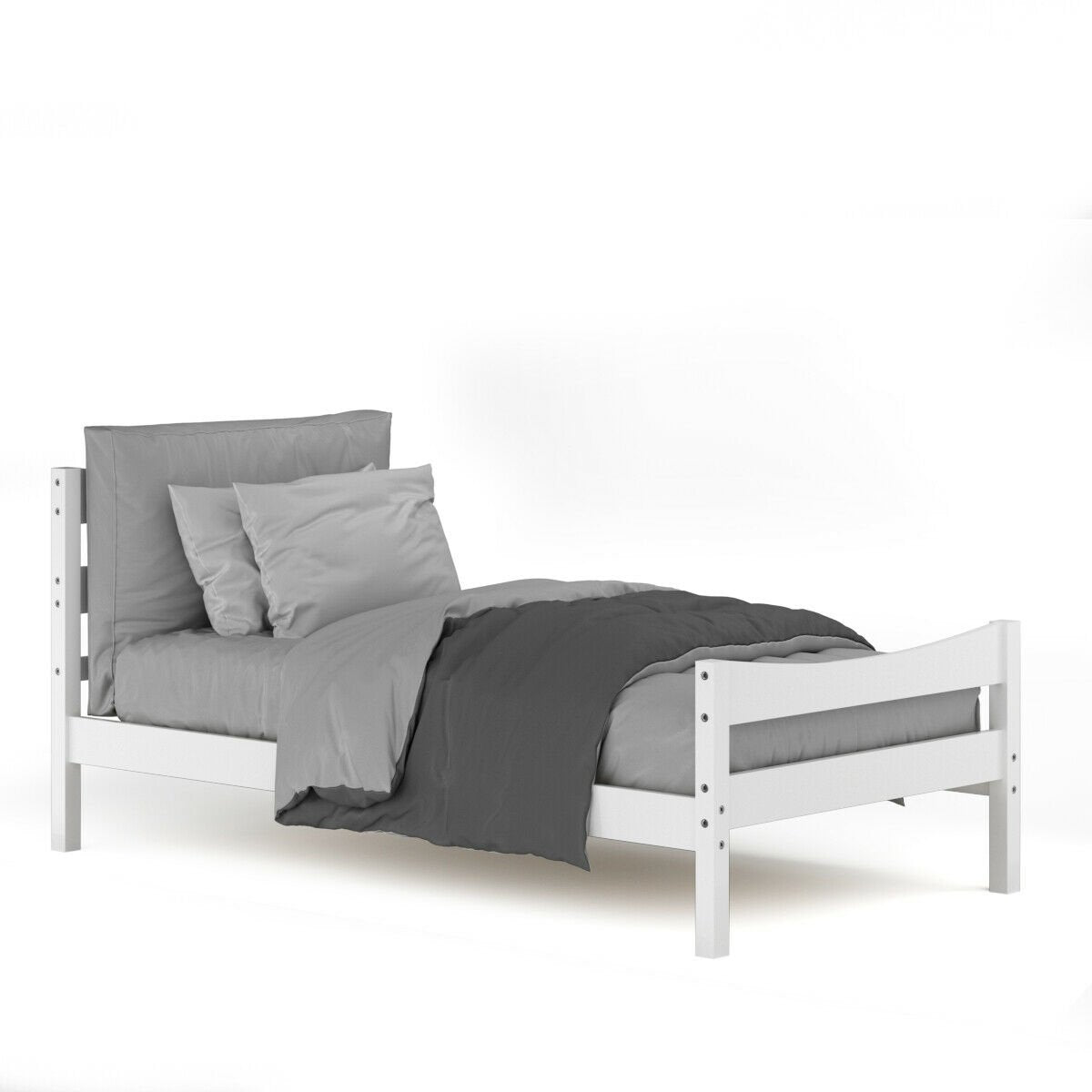 Twin Size Platform Bed Frame Foundation Slat Support , White Simple Bed Frame   at Gallery Canada