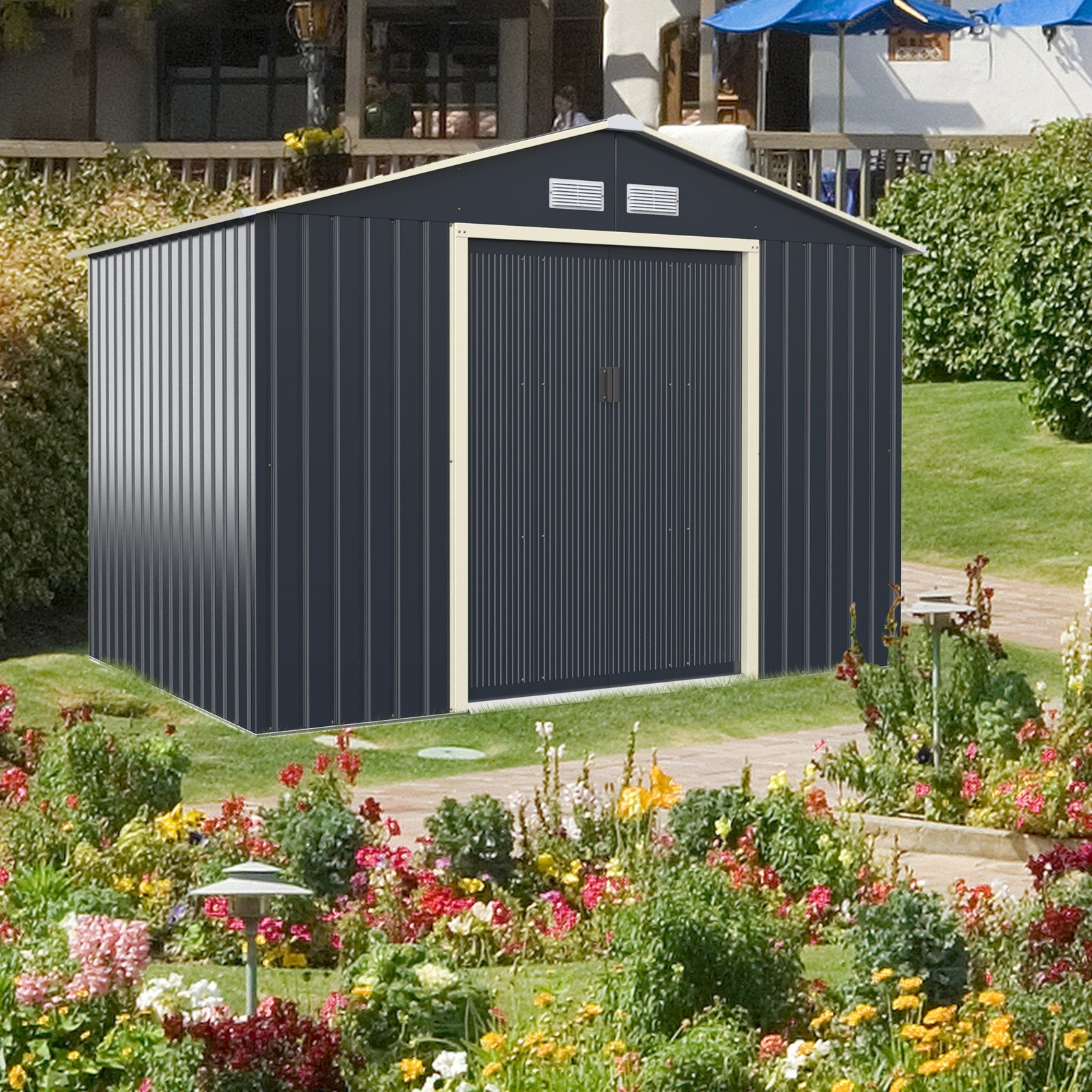 9 x 6 Feet Metal Storage Shed for Garden and Tools, Gray Sheds & Outdoor Storage   at Gallery Canada