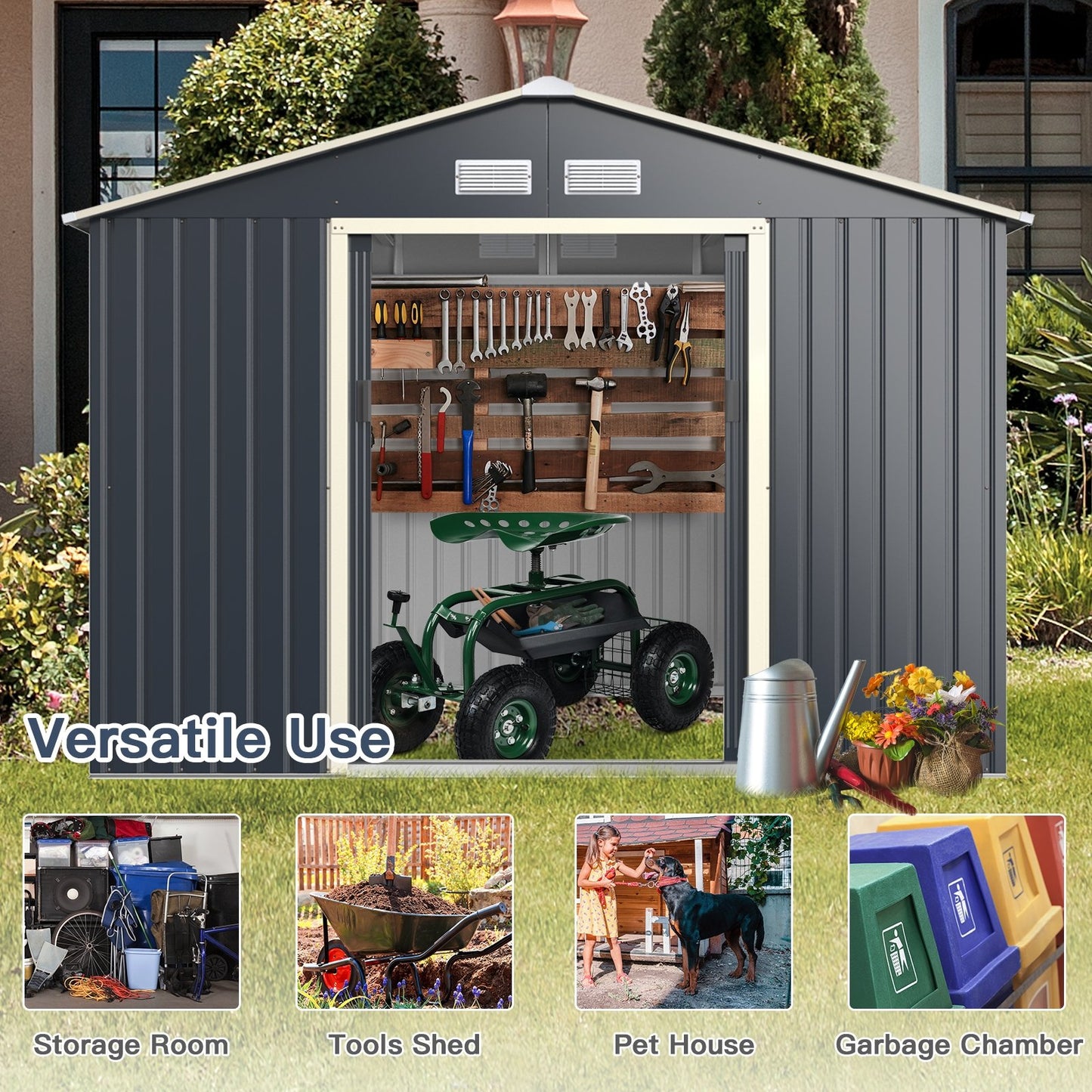 9 x 6 Feet Metal Storage Shed for Garden and Tools, Gray Sheds & Outdoor Storage   at Gallery Canada