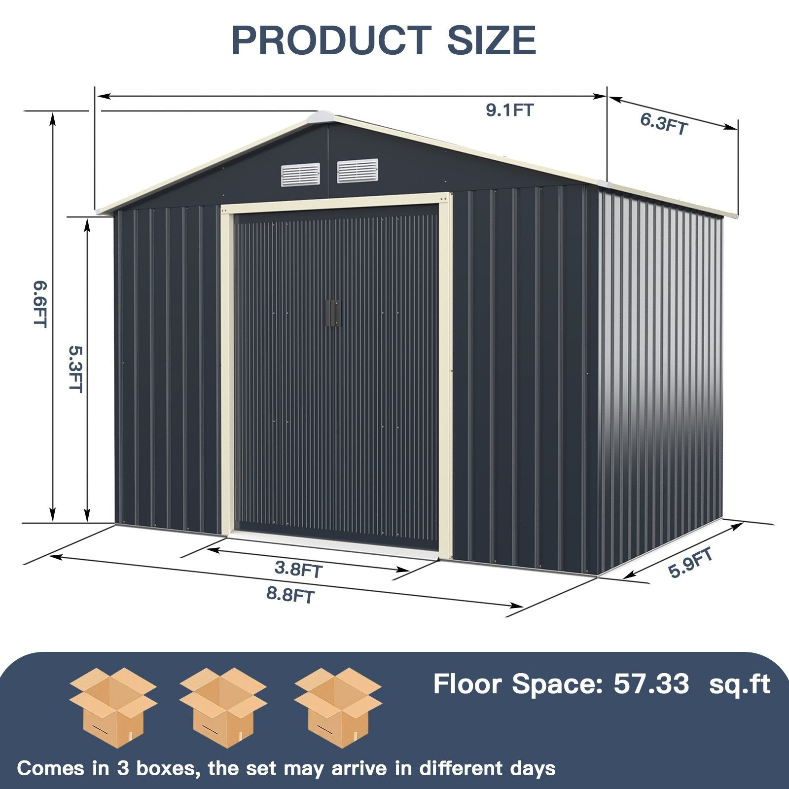 9 x 6 Feet Metal Storage Shed for Garden and Tools, Gray Sheds & Outdoor Storage   at Gallery Canada